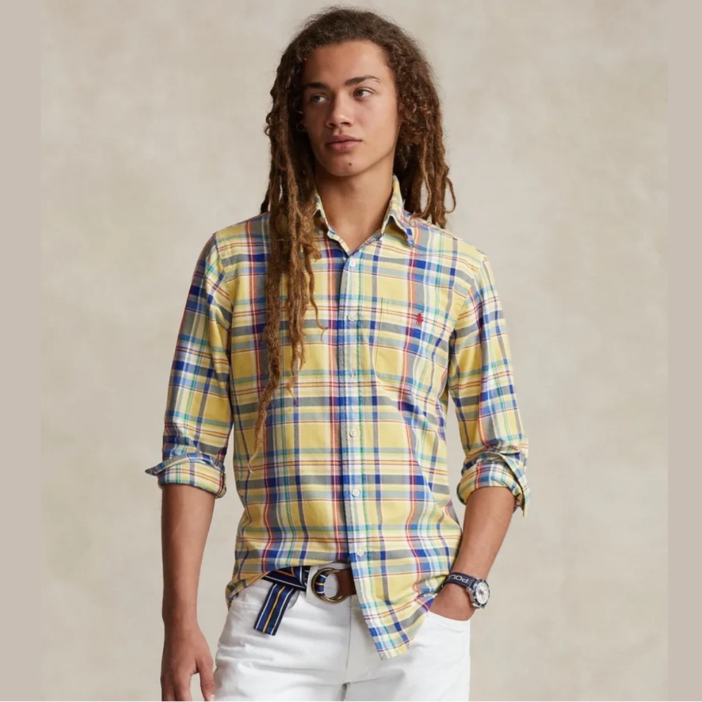 Ralph Lauren Yellow and Blue Classic-Fit Casual Button Down Shirt